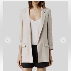 All Saints Cream Blazer Relaxed Fit Notched Lapels